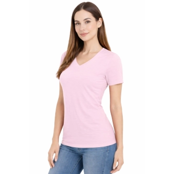 T-shirt Damski różowa dekolt w serek roz. L